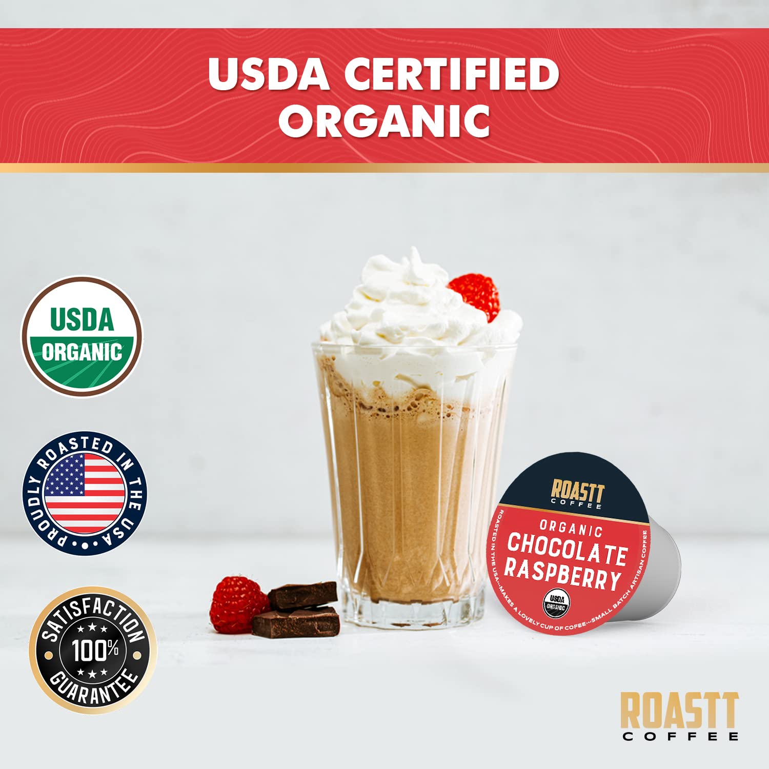 Organic Chocolate Raspberry Medium Roast Coffee Pods - 12 Count Single Serve K-Cups Compatible with Keurig 2.0 Brewers - Perfect for Home, Office & Gift Giving