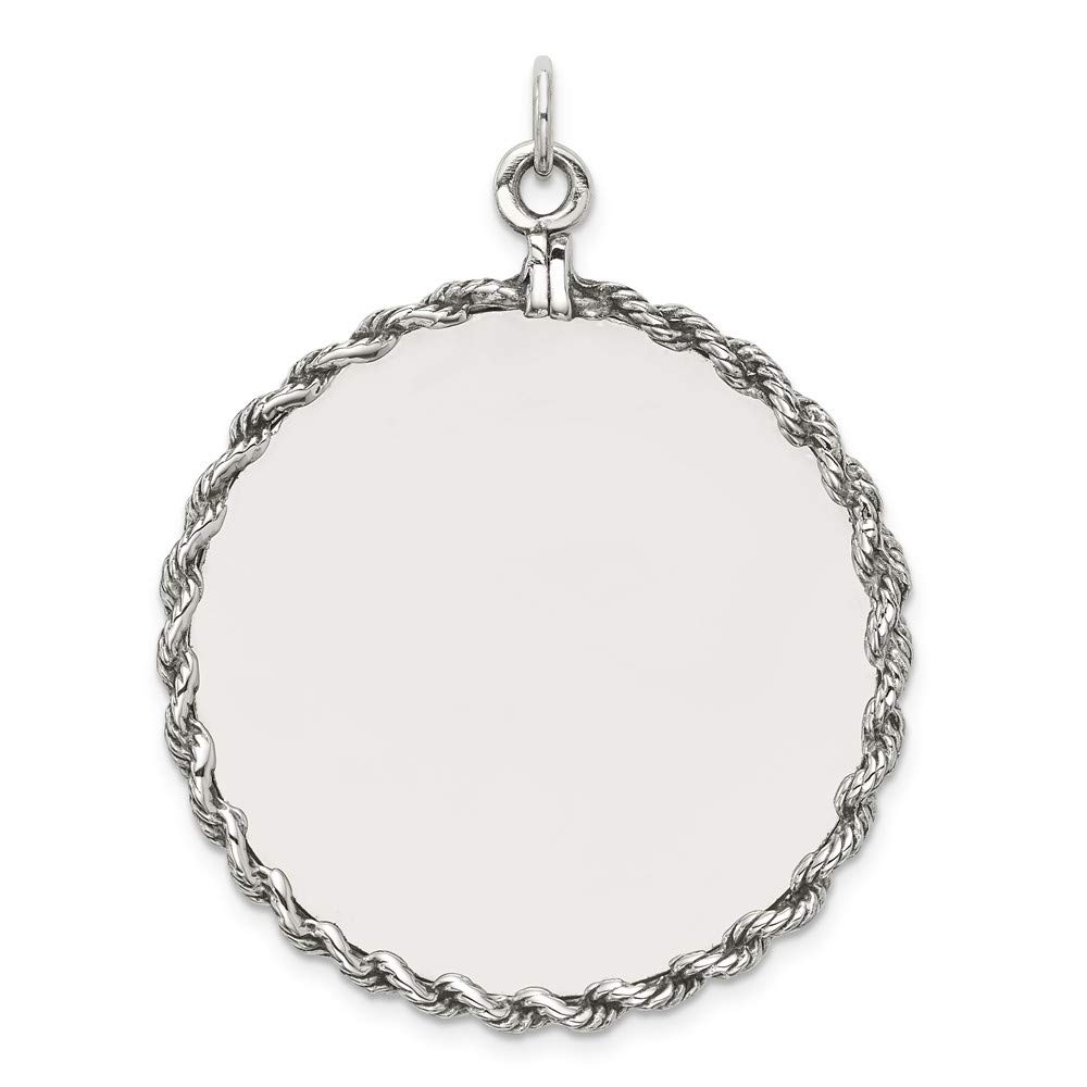 Engravable 925 Sterling Silver Round Disc with Rope Design - 45mm x 36mm for Jewelry Making, Personalized Gifts & Custom Pendants