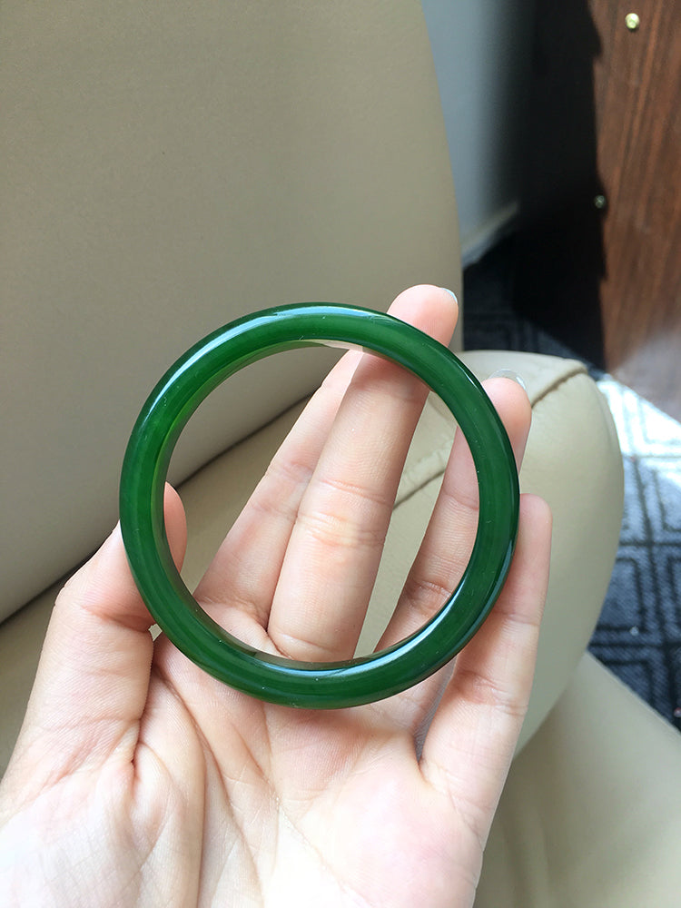 Natural Jade Bangle Bracelet - 57.2mm Inner Diameter Nephrite Jade Bangle (NBE006) - Perfect for Meditation, Yoga & Spiritual Healing