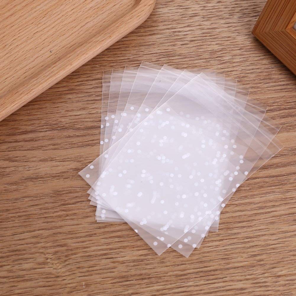 200 Pcs White Polka Dot Self-Sealing Cellophane Bags 10x10cm - Perfect for Bakery, Candles, Soap, Cookies & Party Favors | Small Clear Poly Bags for Gift Wrapping, Wedding Favors & Craft Storage