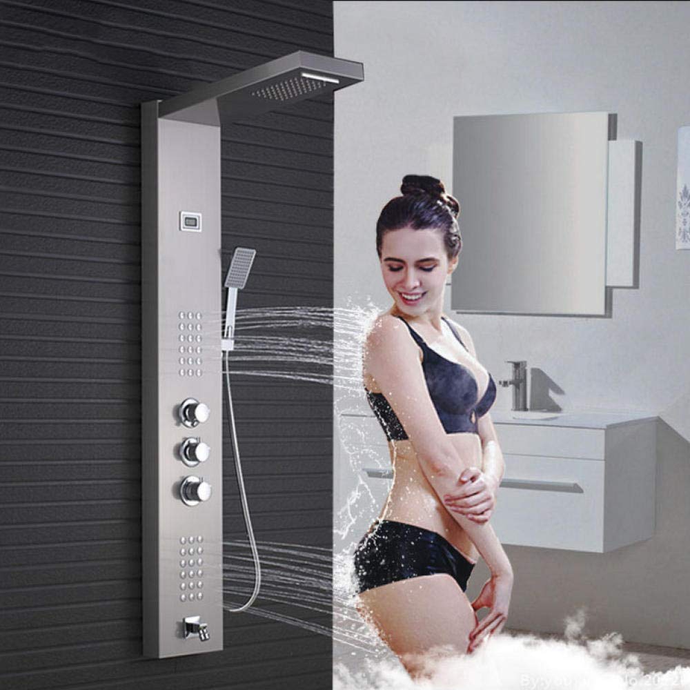 Brushed Nickel Wall Mounted Bathroom Shower Panel with Adjustable Plastic Hand Shower - Perfect for Modern Home Spa Experience and Luxury Bathroom Upgrade