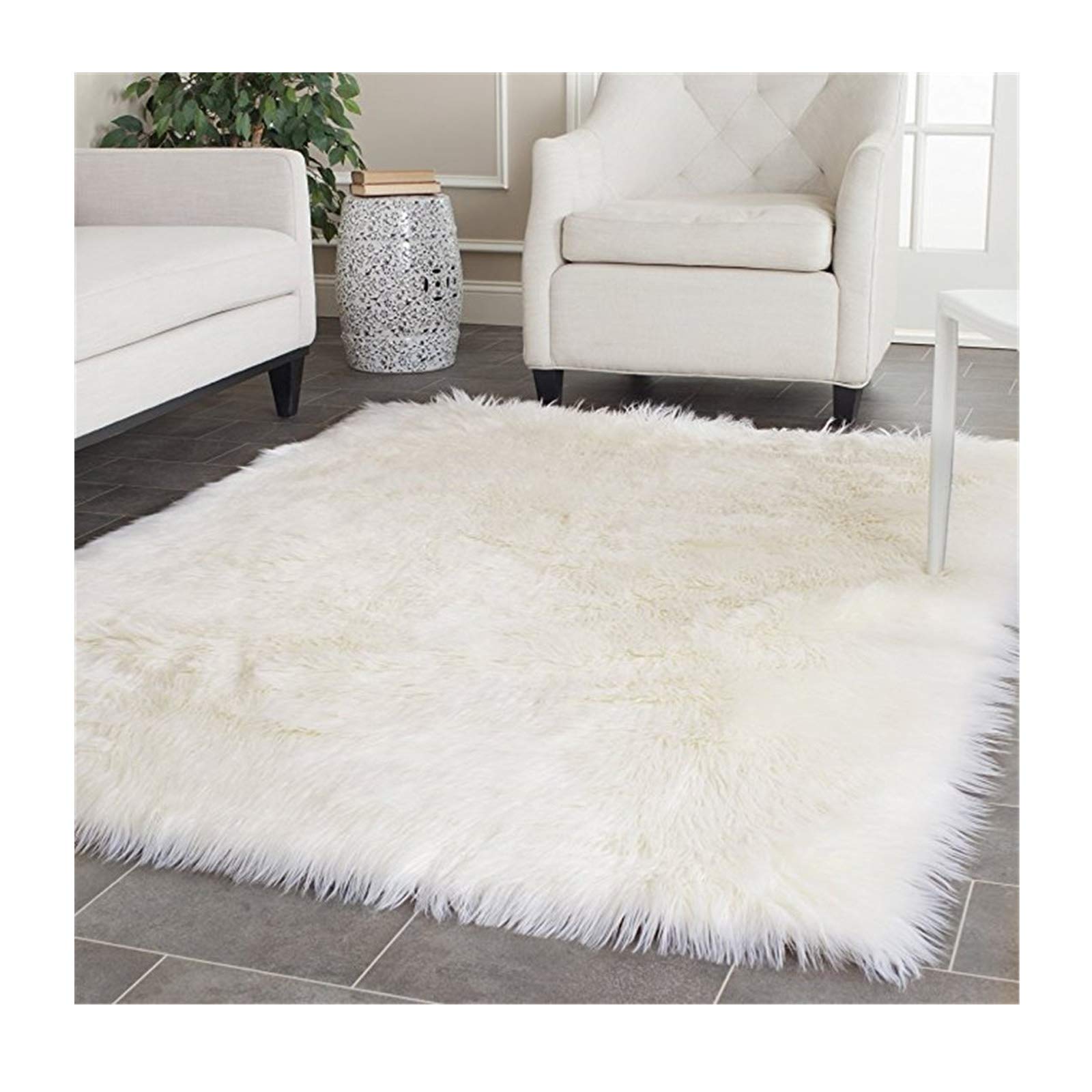 Elhouse Soft Fluffy Faux Fur Sheepskin Area Rug - 6ft x 6ft White Shaggy Carpet for Baby Nursery, Kids Room & Living Room Decor