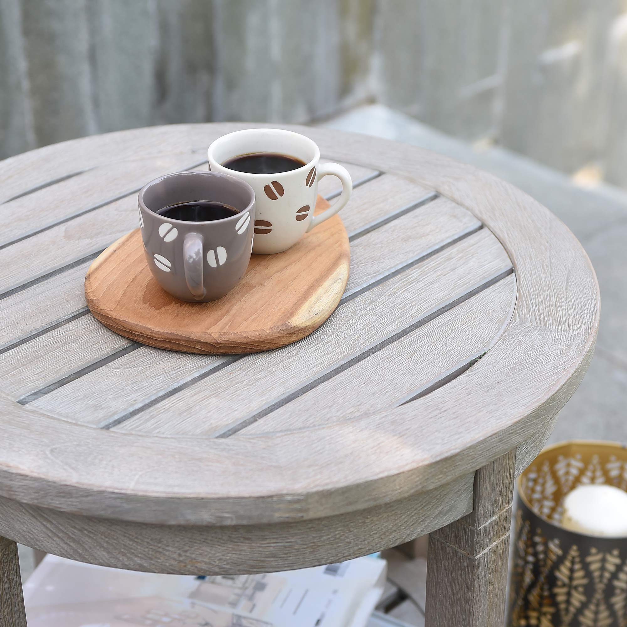 Premium Indonesian Teak Arie Outdoor Round Side Table - Weather-Resistant Weathered Gray Finish - Perfect for Patio, Garden, and Poolside Decor