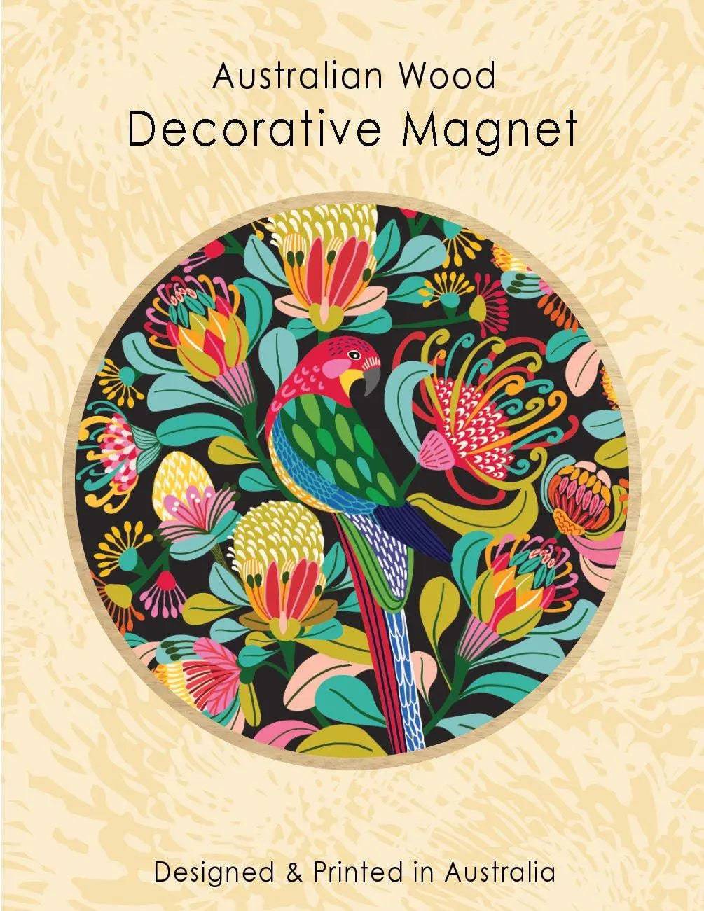 Premium Home Decor Gift Set - Designer Rosella Paradise Tea Towel & Wooden Fridge Magnet for Kitchen, Housewarming, Wedding Gifts