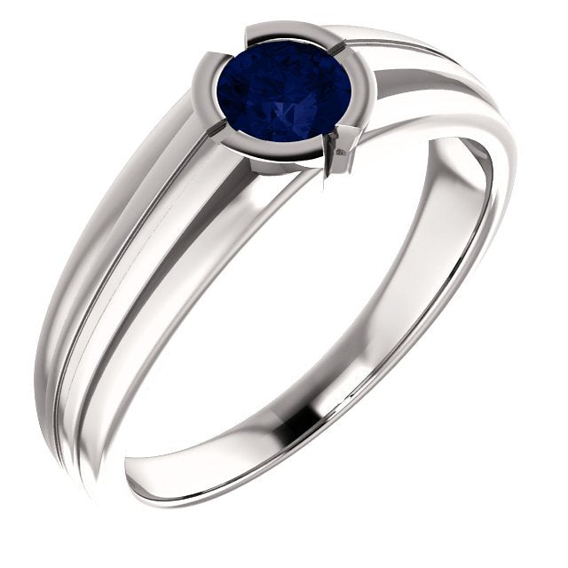 14K Gold Blue Sapphire Solitaire Ring for Men - 0.60 Carat Bezel Set Gemstone Wedding Band - Perfect for Engagement, Anniversary & Special Occasions