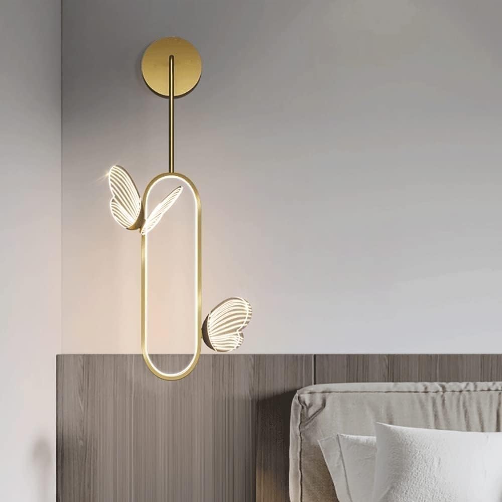 ANAIUCY 20W LED Wall Sconce with Acrylic Butterfly & Gold Ring Decor - Modern Scandinavian Bedside Lamp for Kids Room & Nursery - Warm White Light - Perfect for Bedroom, Living Room & Hallway Lighting