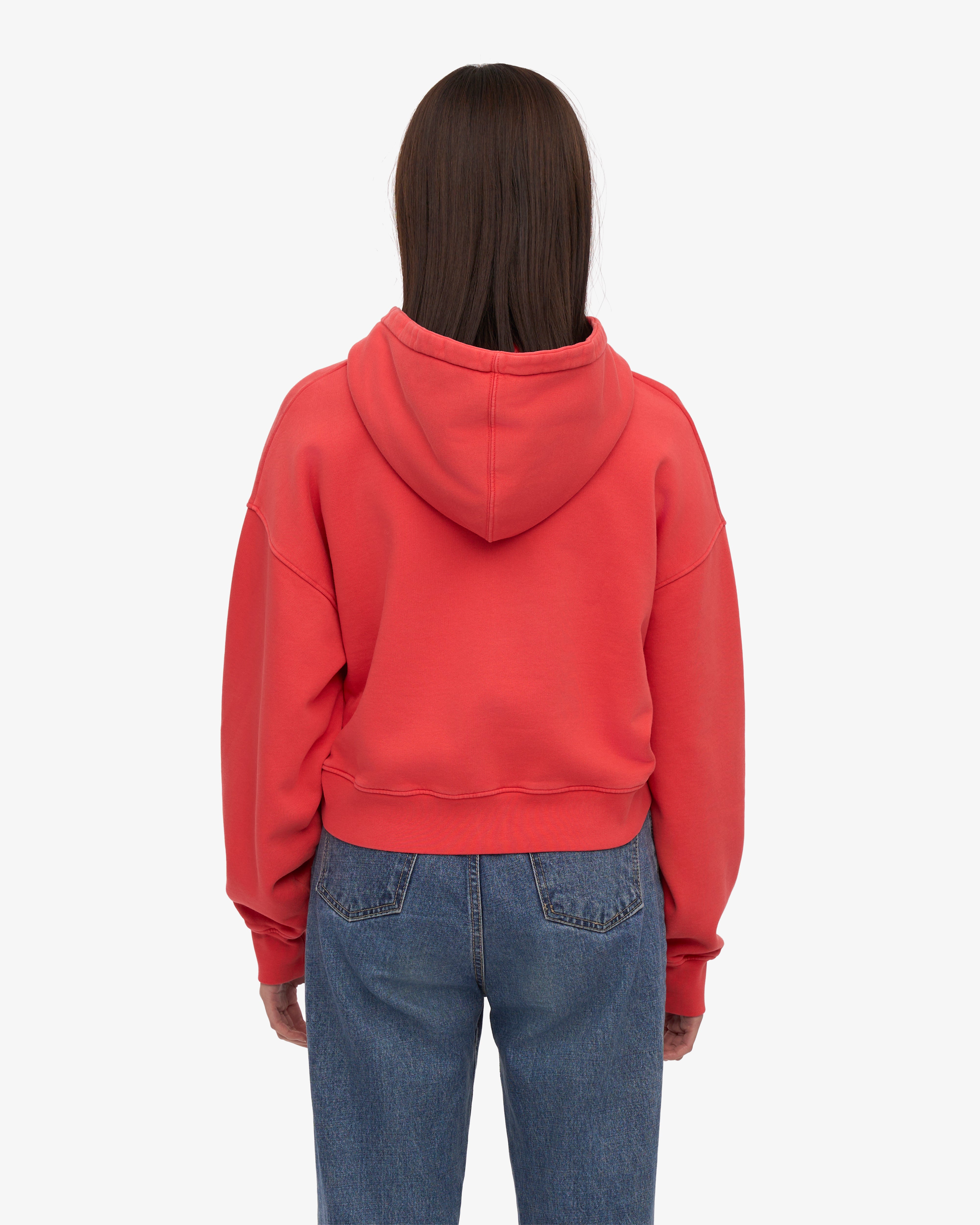 Organic Crop Zip Hoodie - Red Tangerine Color | Women's Casual Pullover for Streetwear & Loungewear | Perfect for Gym, Yoga & Everyday Wear