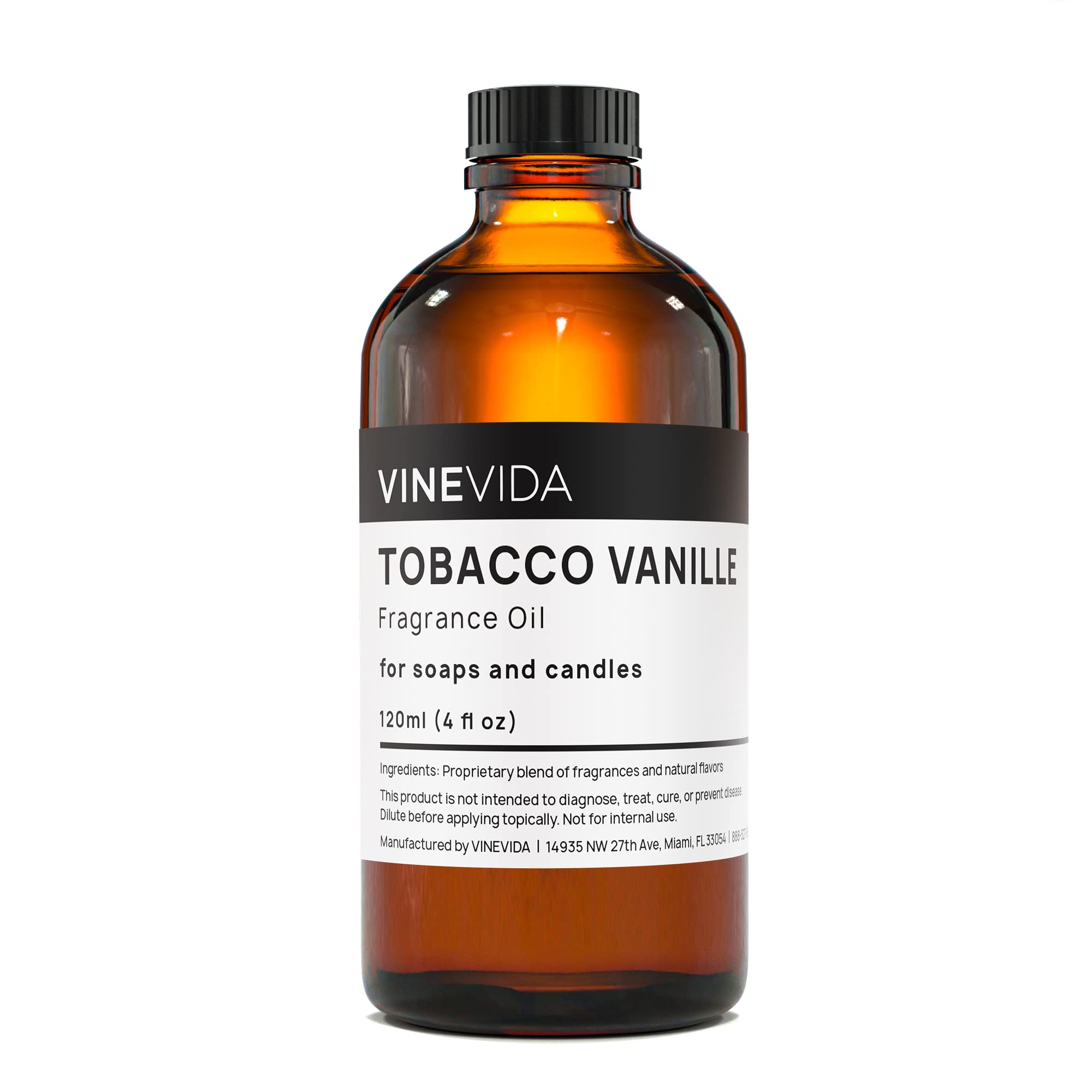 VINEVIDA 4oz Tobacco Vanille Fragrance Oil - Premium Scent for Soap Making, Candle Making, Perfume, Soy Candles, Home Diffusers, Bath Bombs & Linen Sprays | Warm Spicy Vanilla Aroma for Relaxation, Romantic Ambience & Cozy Home Decor