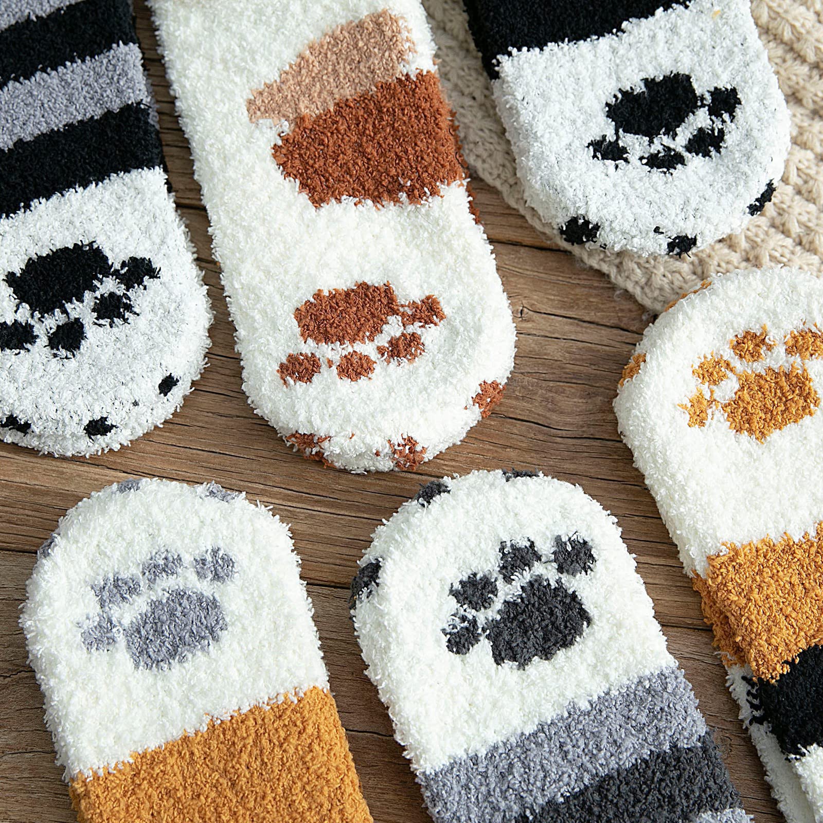 FEPITO 6 Pairs Women's Fuzzy Bed Socks - Winter Warm Fluffy Cozy Slipper Socks for Ladies (Black, Yellow, Grey) - Perfect for Sleeping, Lounging & Cold Weather Comfort