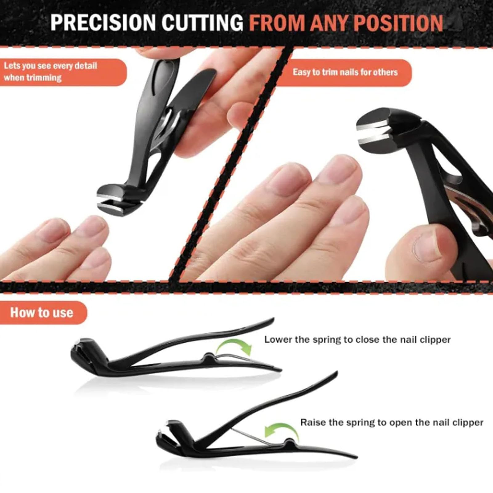 Premium Ergonomic Angled Head Nail Clipper for Seniors & Thick Nails - ClipMaster Pro Black - Ideal for Elderly Care, Manicures & Pedicures at Home or Salon