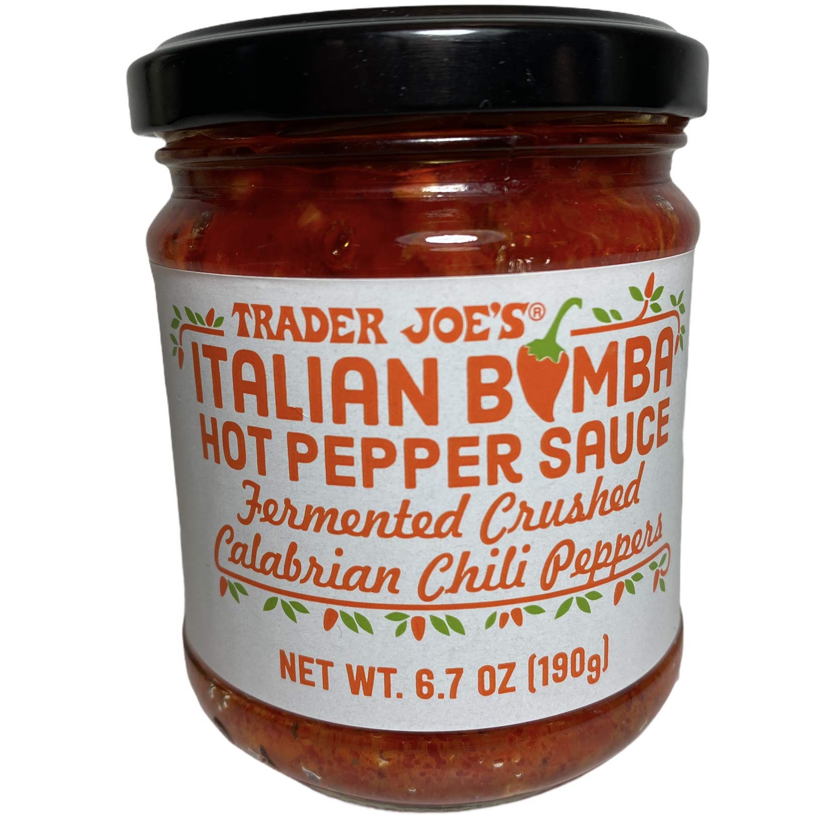 Trader Joe's Italian Bomba Hot Pepper Sauce - Fermented Crushed Calabrian Chili Peppers, 6.7 oz - Perfect for Pasta, Pizza & Sandwiches