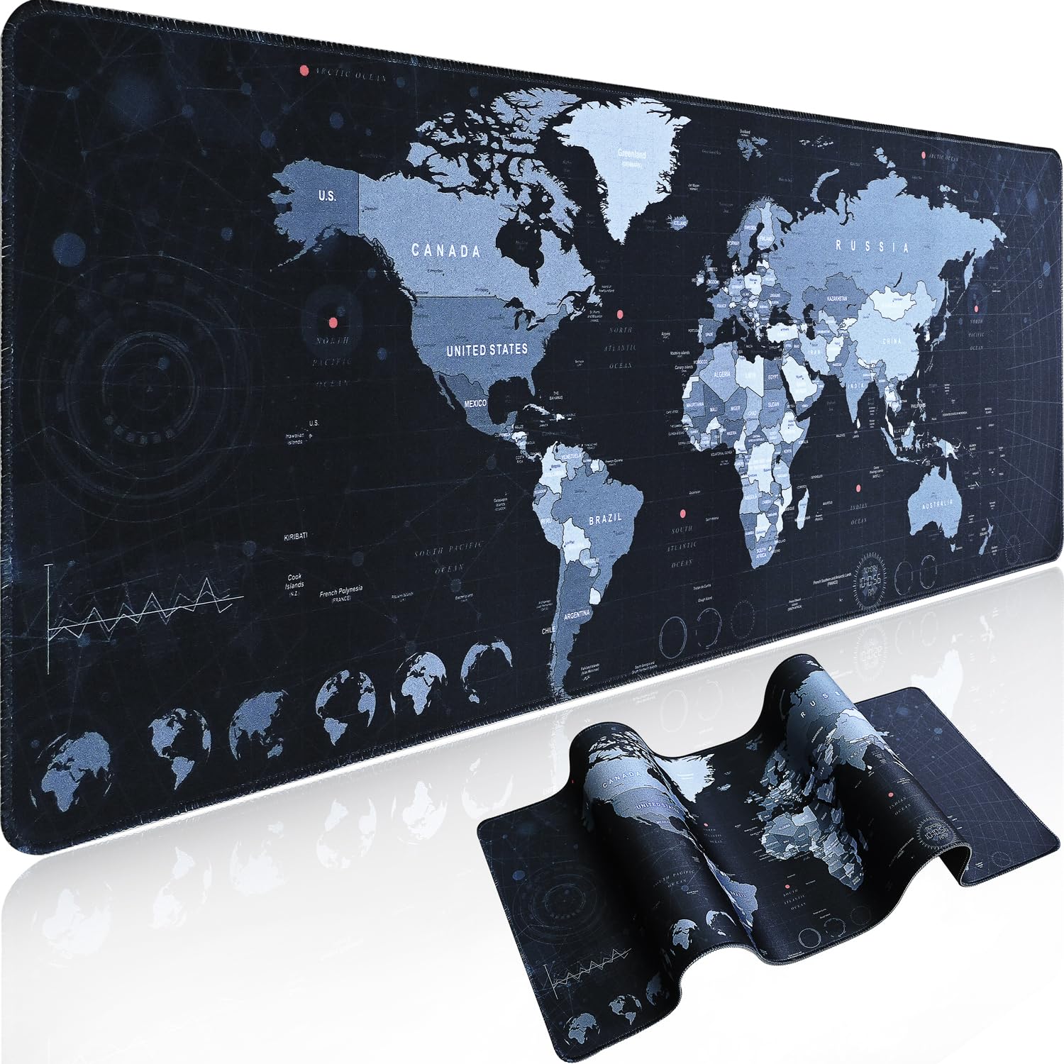 World Map Gaming Mouse Pad XL XXL (31.5 x 11.8in) - Large Non-Slip Waterproof Rubber Desk Mat for Keyboard & Mouse - Perfect for PC Gaming, Office Work & Home Computer Setup