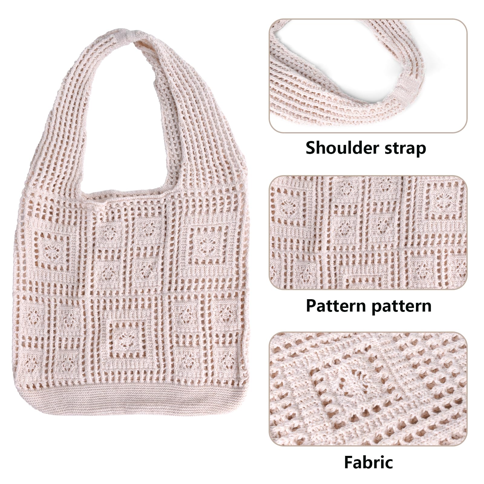 WITERY Crochet Tote Bag - Handmade Knitted Mesh Beach Purse for Women, Summer Fashion Shoulder Bag - Perfect for Beach Outings, Picnics and Shopping