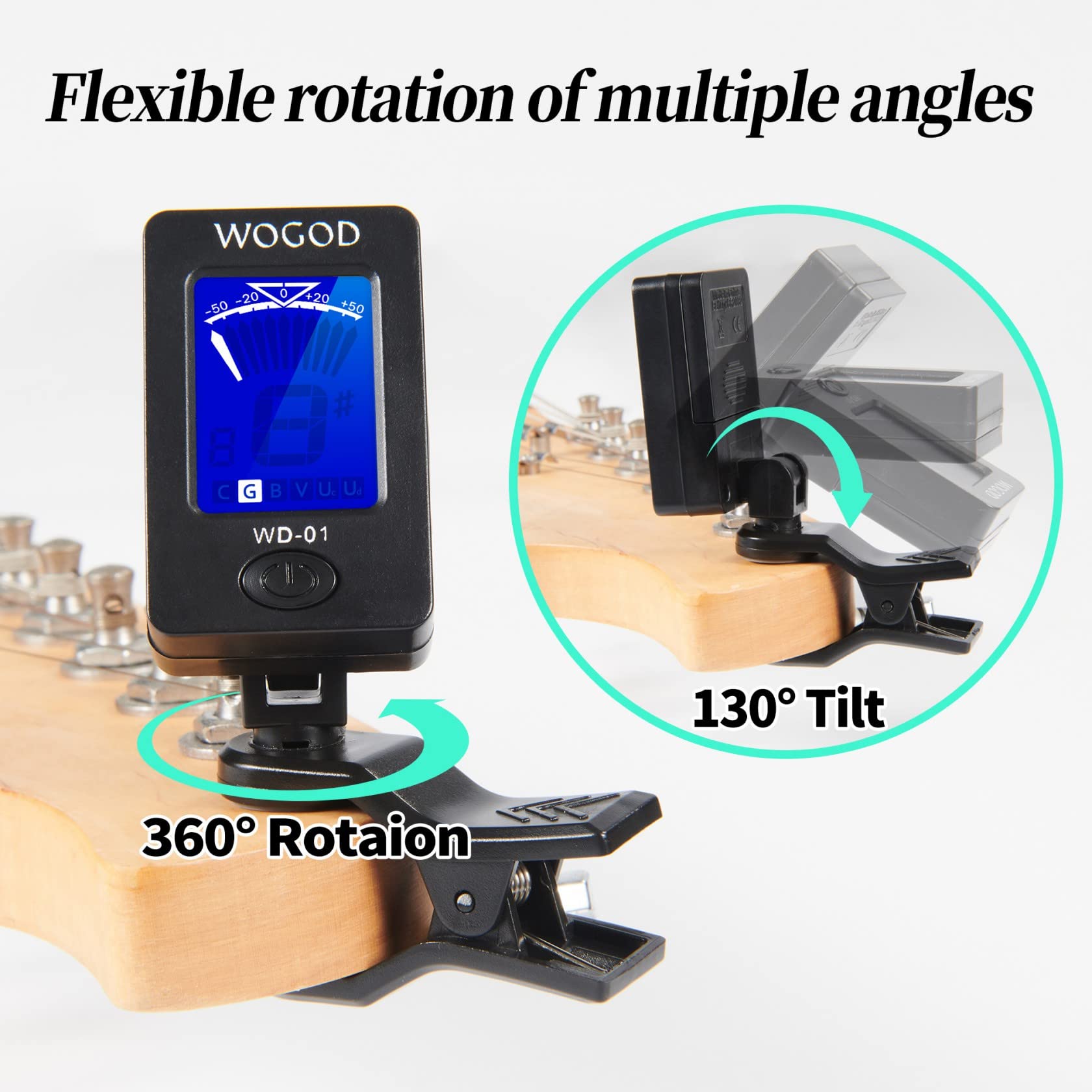 Premium Clip-On Guitar Tuner & Rosewood Capo Set - Accurate Tuning for Acoustic, Electric Guitar, Bass & Ukulele - Perfect for Live Performances, Studio Recording & Practice Sessions