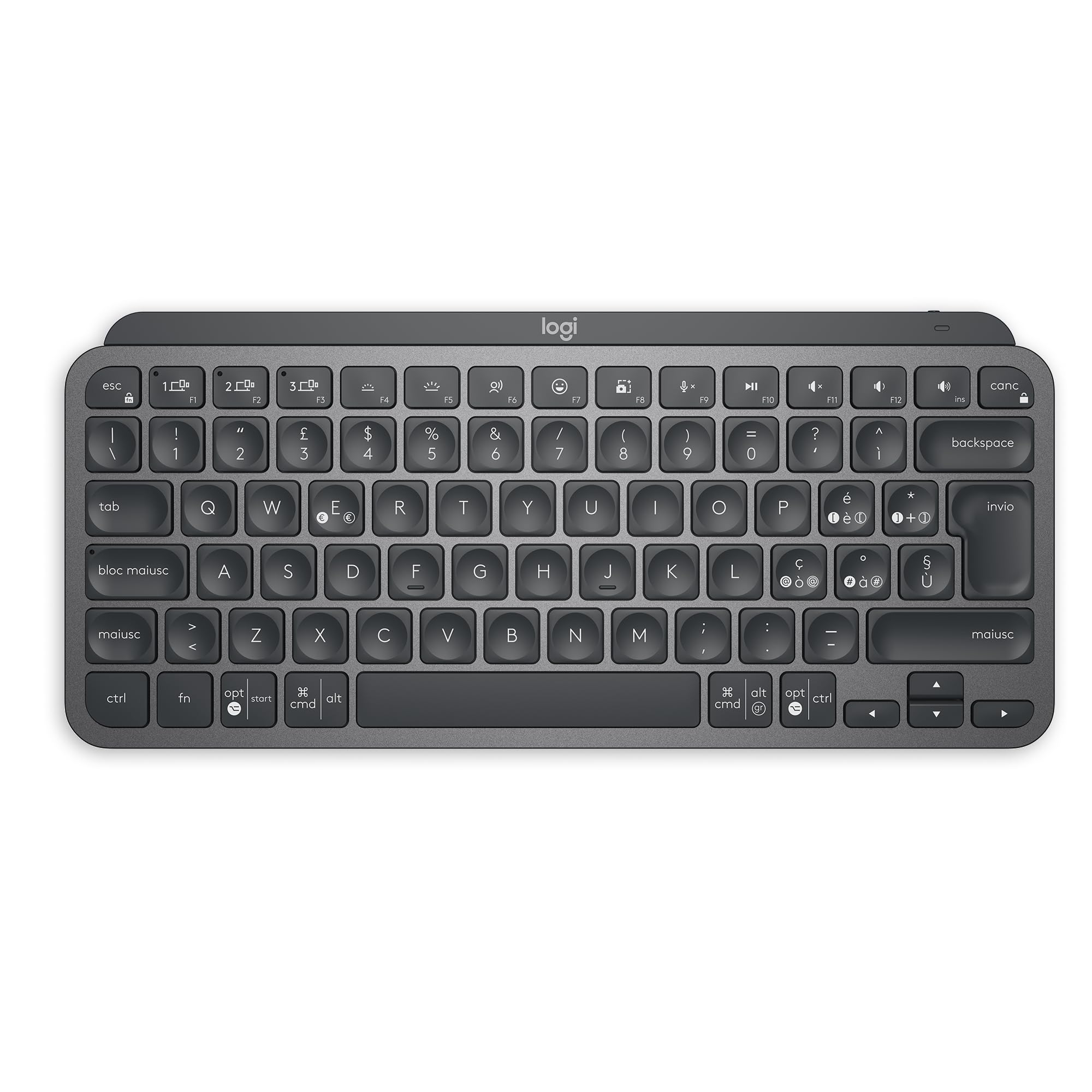 Logitech MX Keys Mini Wireless Illuminated Keyboard - Compact, Bluetooth, Backlit, USB-C, Compatible with Apple macOS iOS Windows Linux Android, QWERTY Italian Layout, Graphite - Perfect for Home Office, Gaming & Productivity