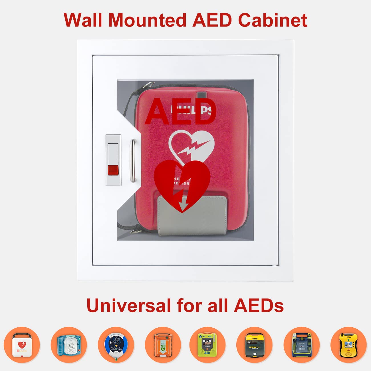 Stainless Steel AED Defibrillator Wall Mount Cabinet with Snap Lock - Universal Fit for Cardiac Science & All Major Brands - 14.1