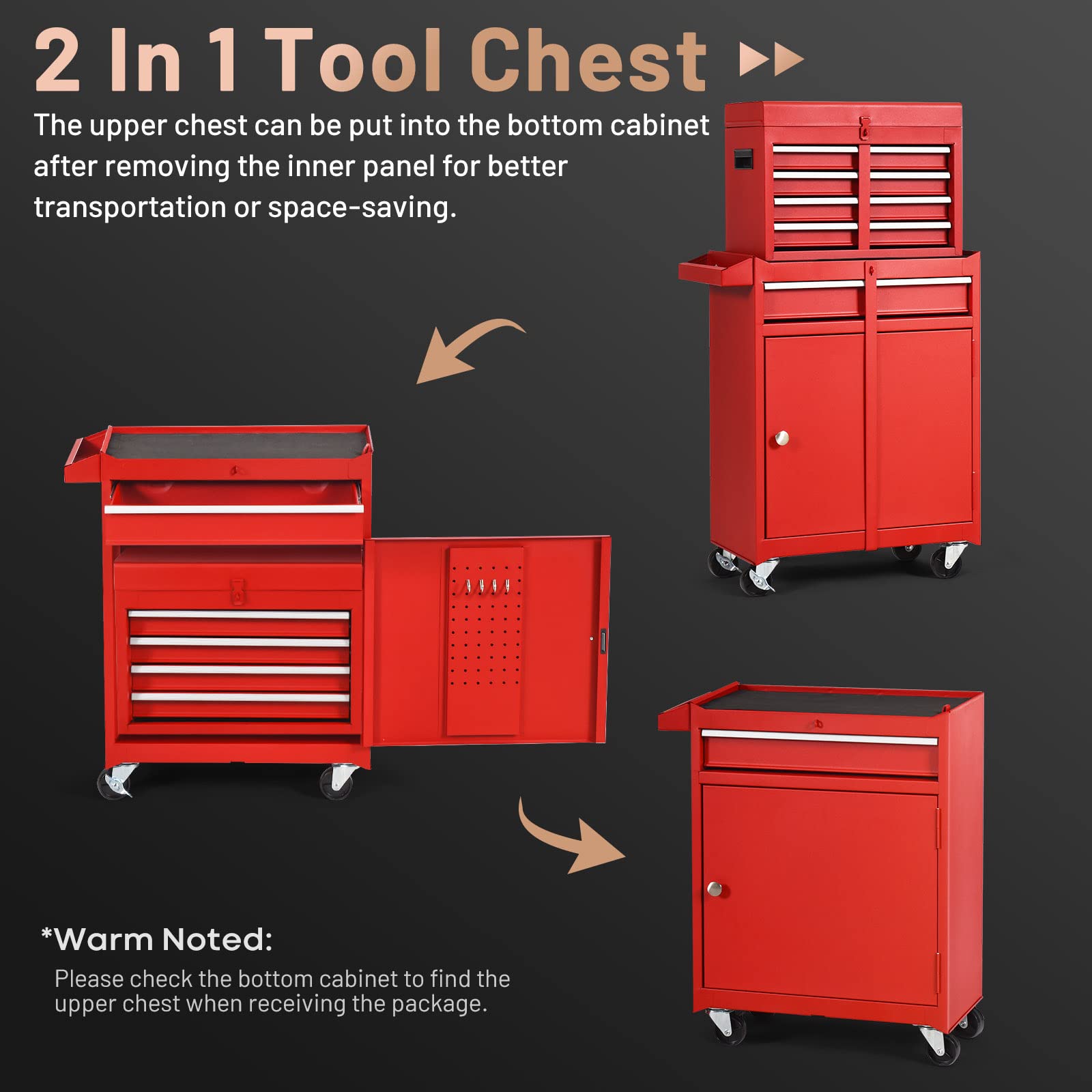 ERGOMASTER Heavy Duty 5-Drawer Rolling Tool Chest with Lockable Cabinet - Durable Garage & Workshop Tool Storage Organizer for Mechanics, DIY Enthusiasts, and Professional Technicians