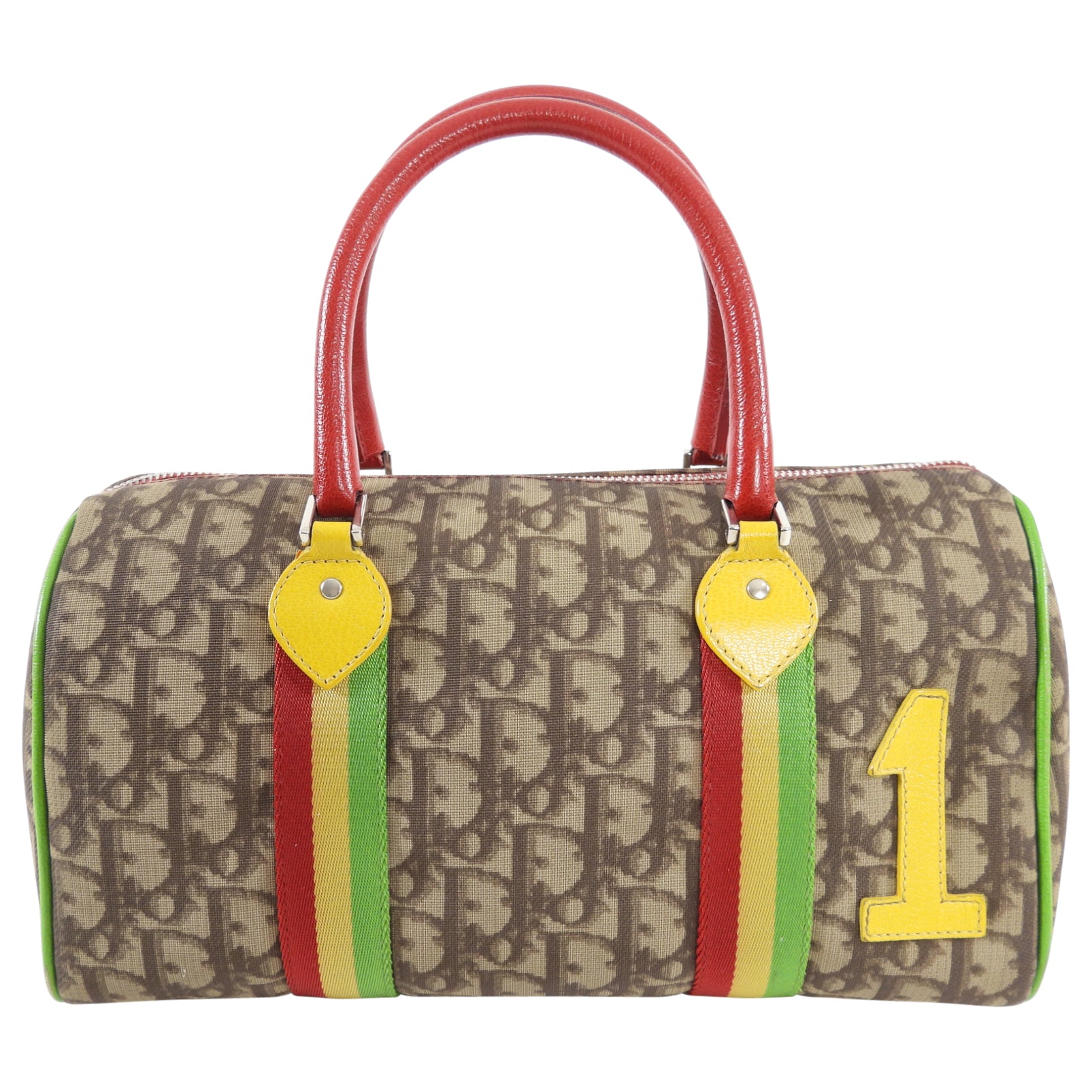 Authentic Christian Dior Galliano 2004 Monogram Canvas Rasta Boston Bag - Vintage Designer Handbag for Women, Fashion Collector's Item - Perfect for Parties, Travel & Luxury Accessories Collection