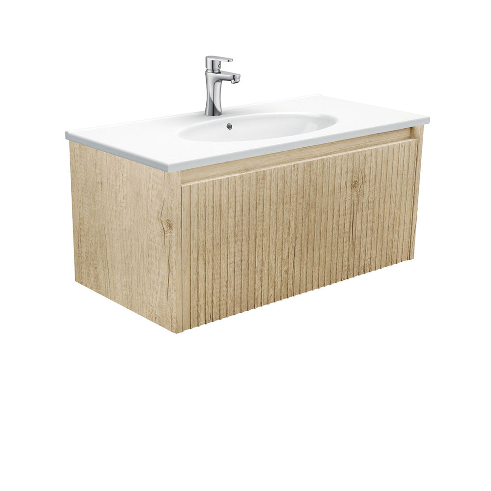 Fienza ROT90RSC Rotondo Alina Scandi Oak 900 Wall Mounted Bathroom Vanity with Sink - Modern Space-Saving Design for Small Bathrooms & Powder Rooms