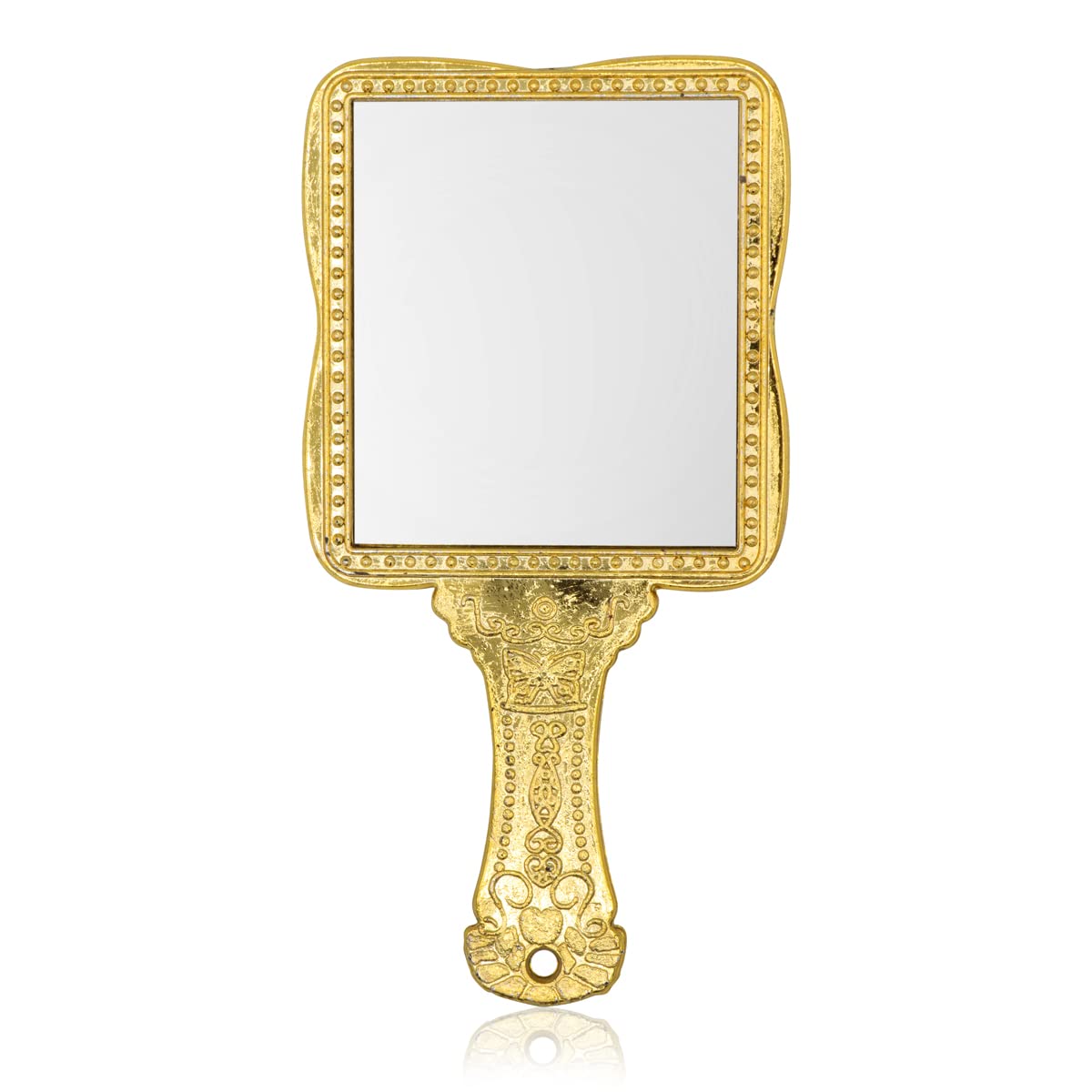 Victor Enterprises 4.5 Inch Hand Mirror - Portable Gold Makeup Mirror with Handle, Square Plastic Vanity Mirror for Travel, Home & Salon Use | Perfect for Makeup, Hairstyling & Personal Grooming