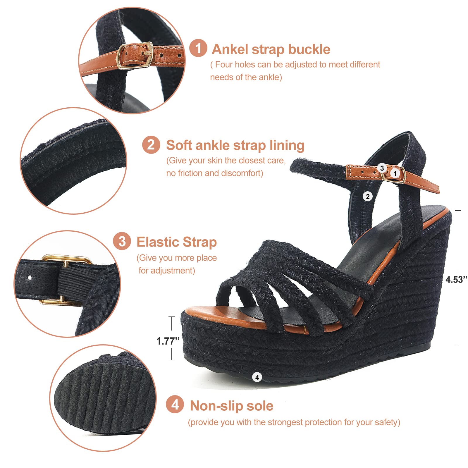 mikarka Women's Platform Ankle Strap Sandals - Open Toe Espadrille Wedge Shoes for Summer | Casual Beach, Vacation & Everyday Wear