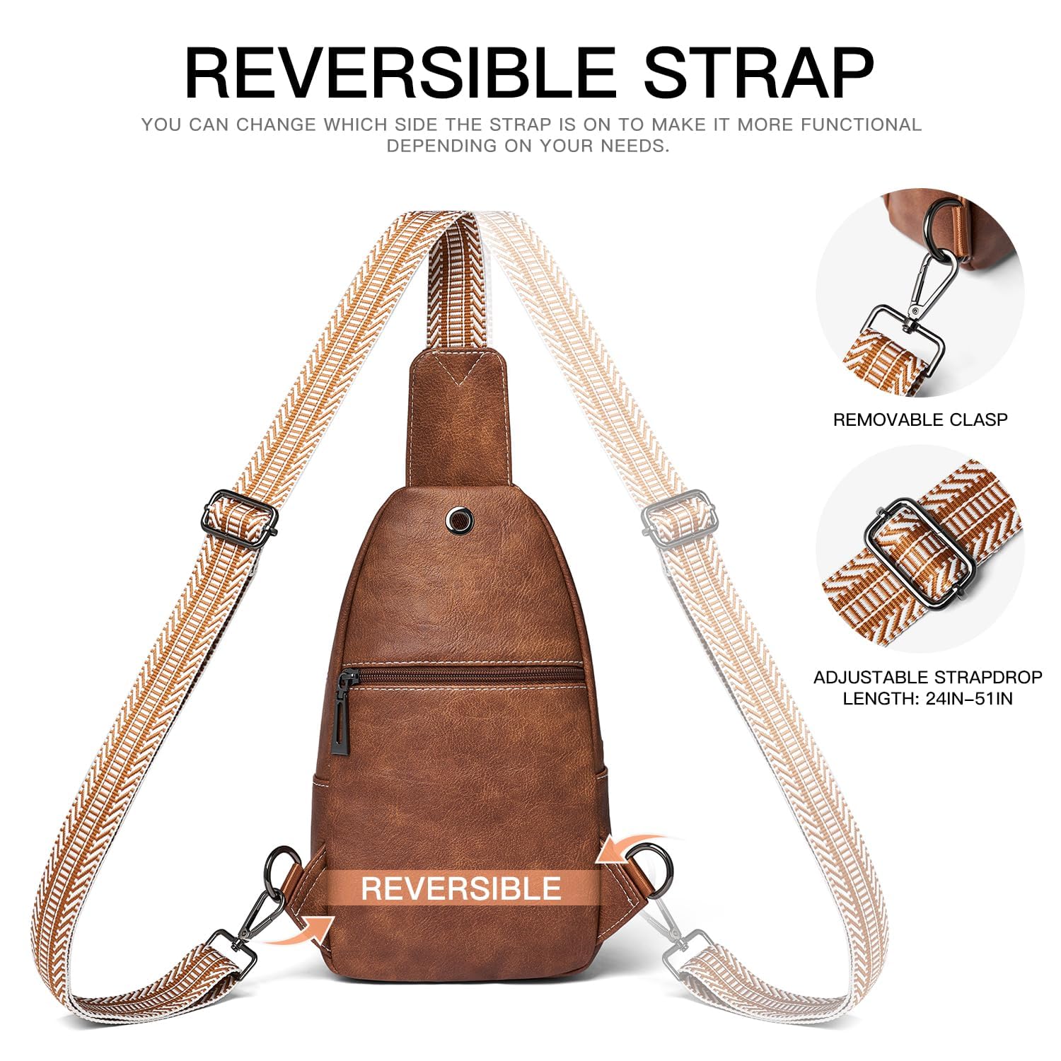 7L Leather Sling Bag for Women & Men - Anti-Theft Small Crossbody Backpack, Daypack & Fanny Pack - Perfect for Travel, Hiking & Daily Commute