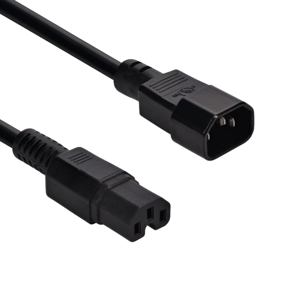 Heavy Duty 3ft Extension Cord - 15A 125V 14AWG SJT Power Cable, IEC 320 C14 to C15 Connector, 20 Pack Black - Perfect for Server Racks, Data Centers, and High-Power Equipment
