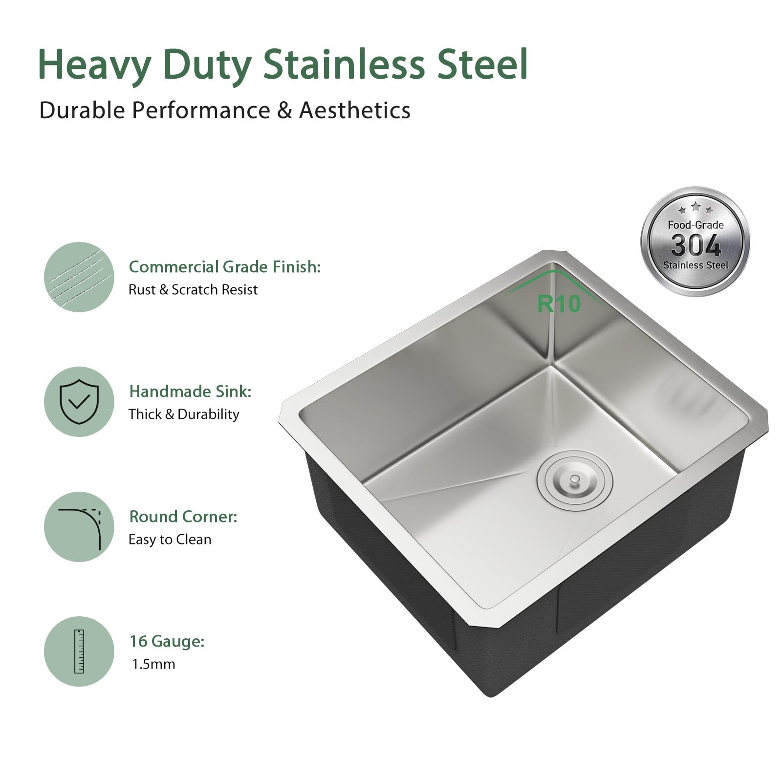 17 x 19 Inch Undermount Bar Sink - 16 Gauge Stainless Steel Kitchen Sink for Wet Prep, Single Bowl Handmade Design - Perfect for RV, Small Kitchen & Under Counter Installation (17