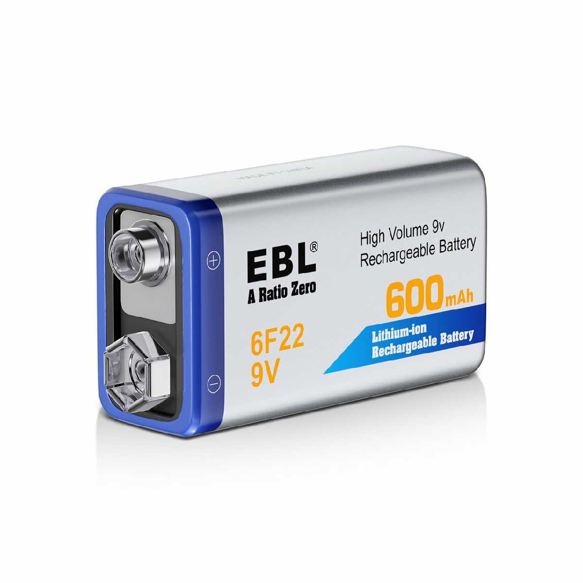 EBL 9V Lithium Ion Rechargeable Battery 600mAh - Long Lasting Power for Smoke Detectors, Guitar Pedals & Electronic Devices