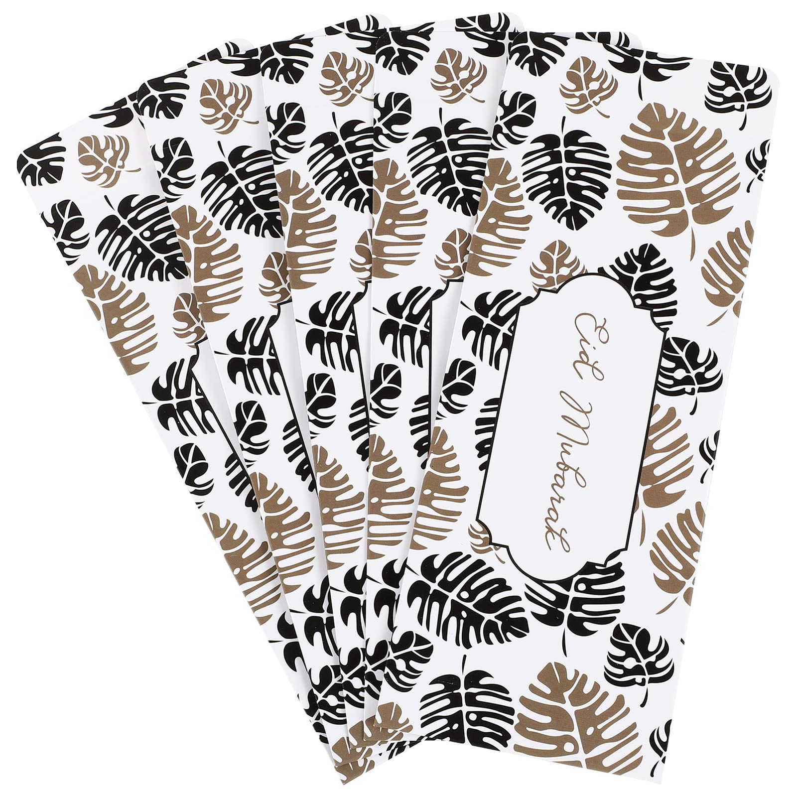LUOZZY 5 Pcs Eid Mubarak Money Envelopes - Creative Leaf Design Green Paper Envelopes for Cash Gifts, Eid Party Supplies & Islamic Celebration Decorations - Perfect for Eid al-Fitr, Ramadan Gifts & Wedding Money Pockets
