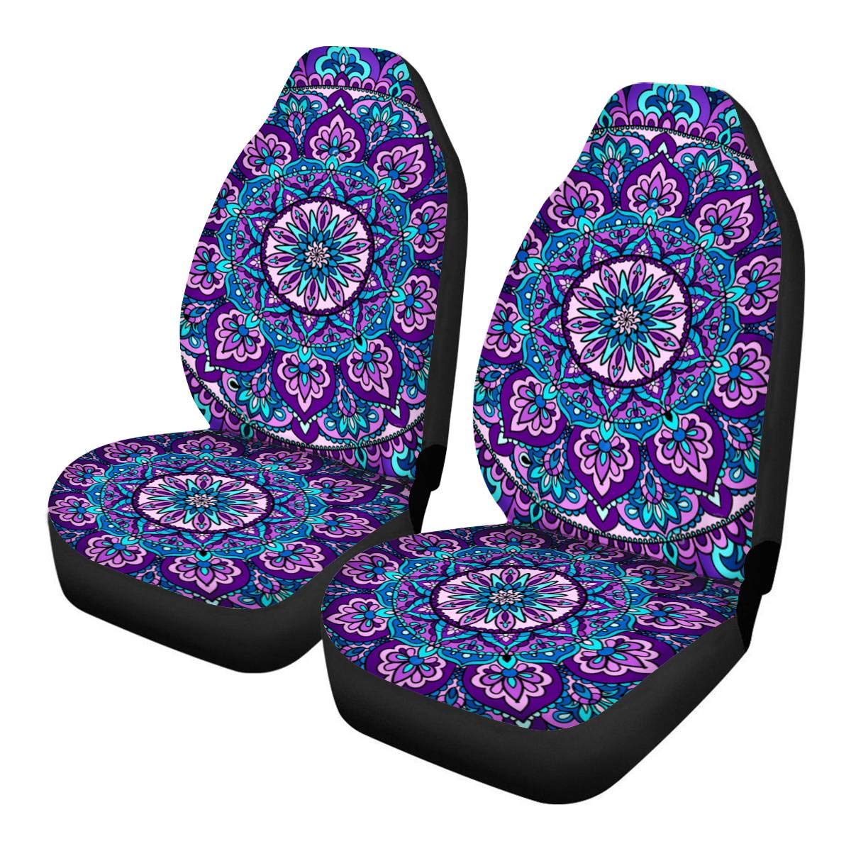 Boho Mandala Lotus Purple Universal Car Seat Covers - Front Seat Only for Women, Fits Most Cars - Perfect for Road Trips, Commuting & Style Upgrade
