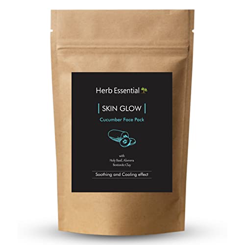 Herb Essential Cucumber Face Mask with Holy Basil, Aloe Vera & Bentonite Clay | Instant Glow Facial Treatment, 100g | Natural Skincare for Acne, Oily & Dull Skin | Perfect for Spa Day & Self-Care Routine