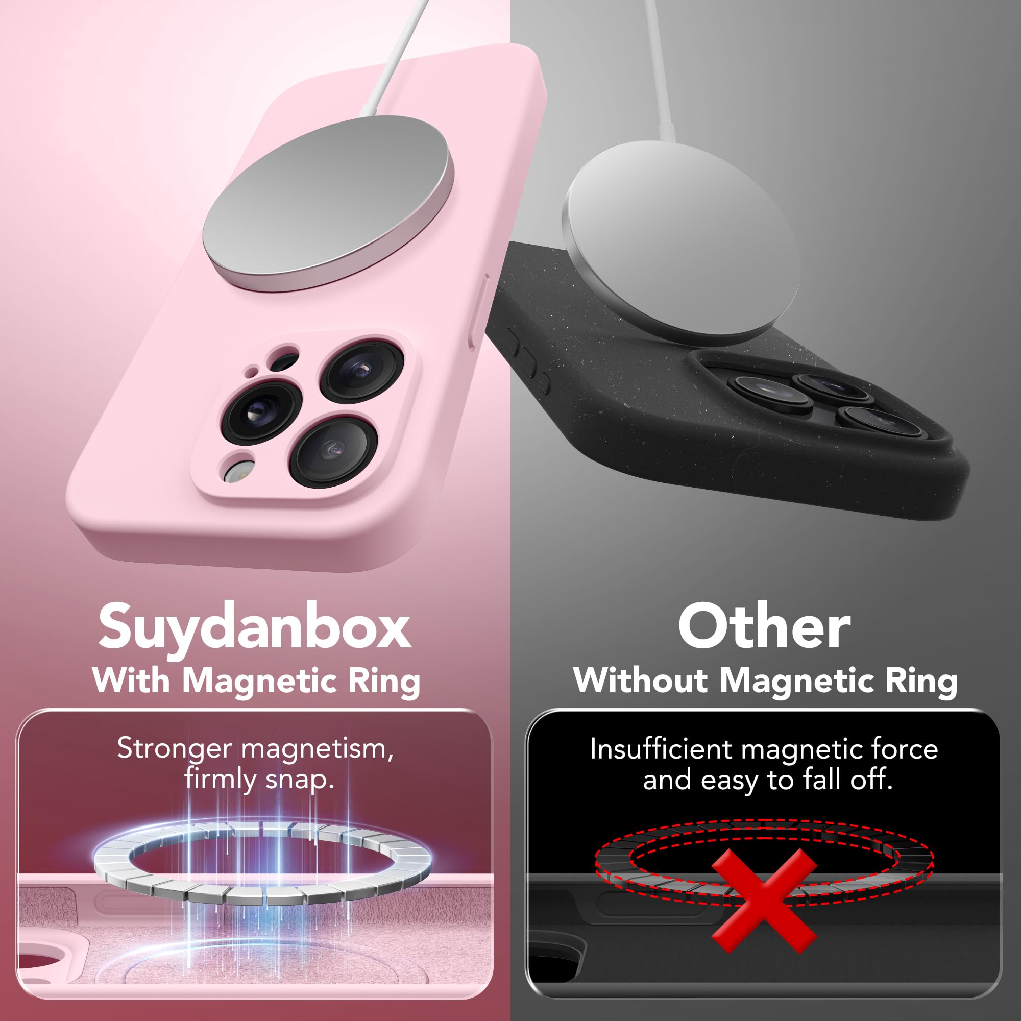 SuydanBox iPhone 15 Pro Case with MagSafe - Slim Shockproof Silicone Cover with Camera Protection & Screen Protector | Soft Anti-Scratch Microfiber Lining | Chalk Pink | Perfect for Daily Use, Travel & Outdoor Activities