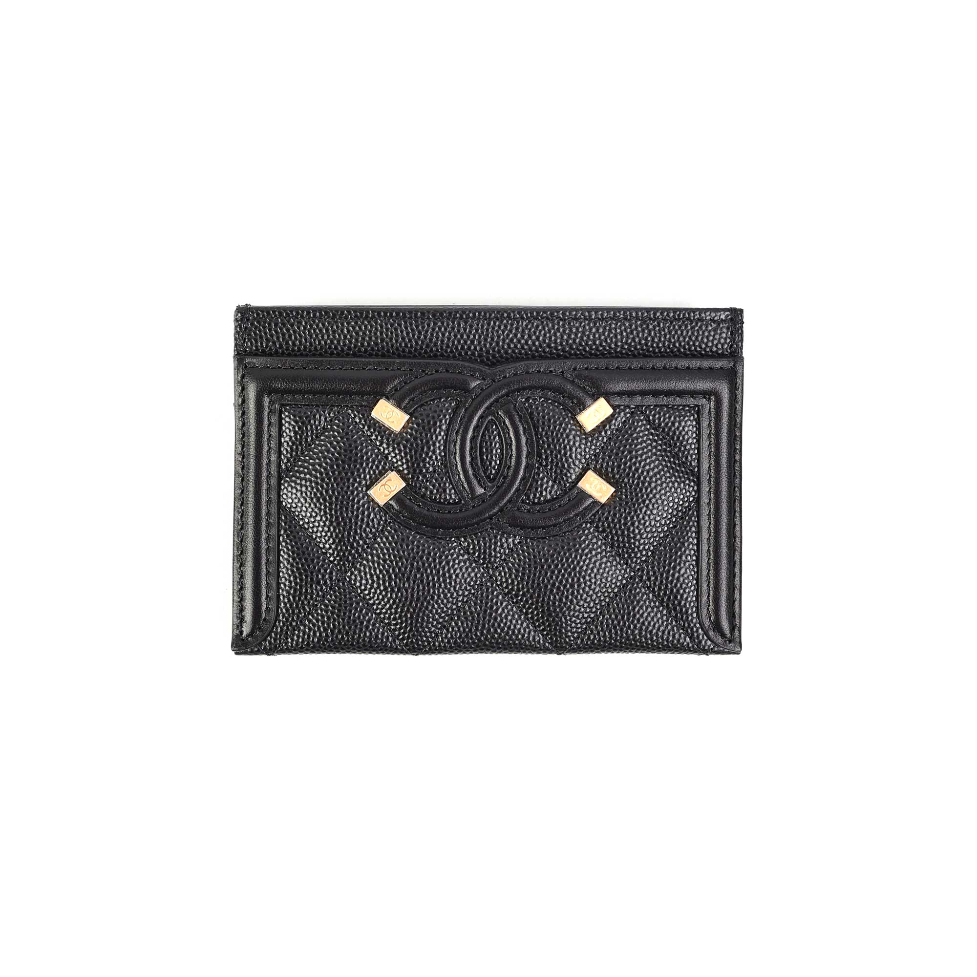 Chanel Black Filigree Leather Card Holder Wallet - Luxury Compact Credit Card Case for Women - Perfect for Everyday Use, Travel & Gift Giving