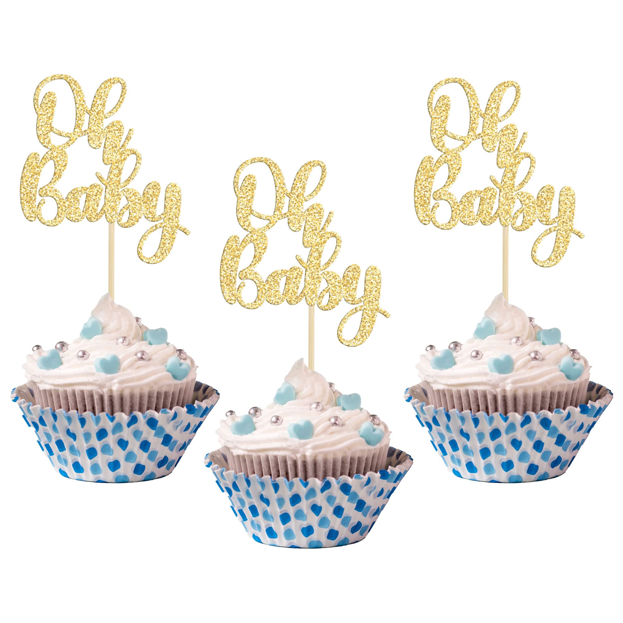 36 Pack Gold Glitter Baby Shower Cupcake Toppers - Oh Baby Cake Decorations for Baby Shower, Kids Birthday Party Supplies (Perfect for Gender Reveal, 1st Birthday & Nursery Themed Celebrations)