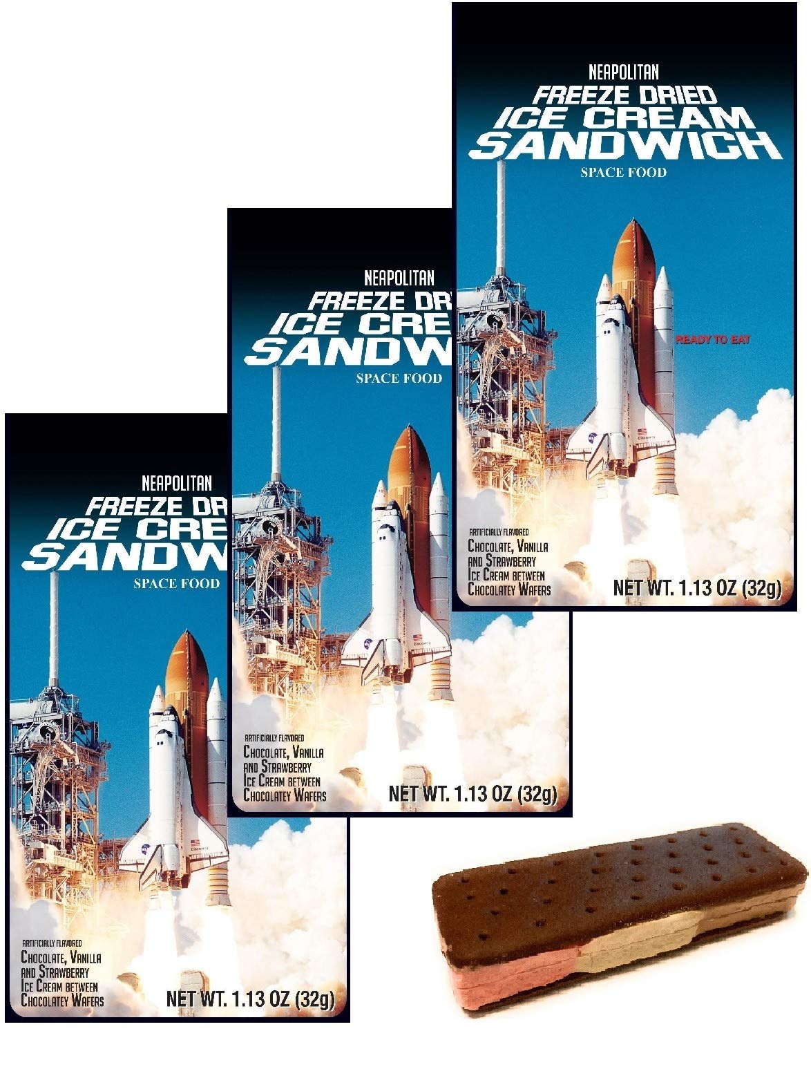 Freeze-Dried Ice Cream Sandwich - Neapolitan Flavor (Chocolate, Vanilla, Strawberry) - 3 Pack - Perfect for Camping, Hiking & Space-Themed Parties - LuvyDuvy Brand