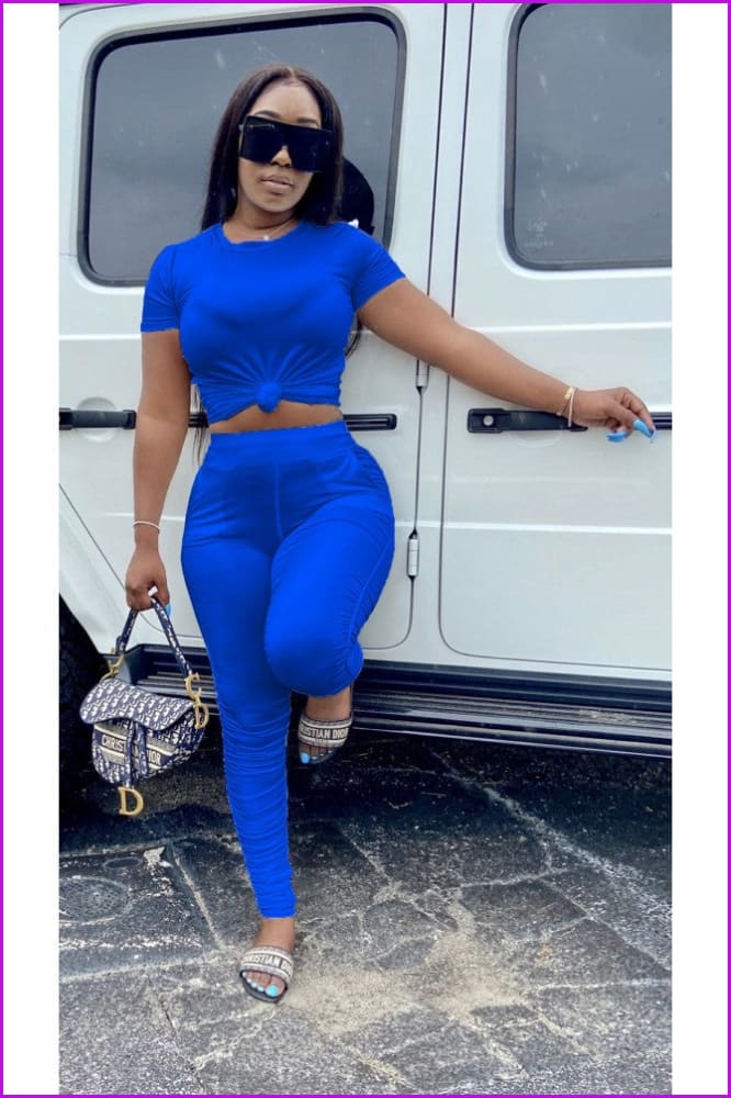 Lovevop Casual Pure Color Drawstring T-Shirt and Pants Set FW5507 - Comfortable Lounge Wear for Women, Perfect for Home, Travel and Relaxation
