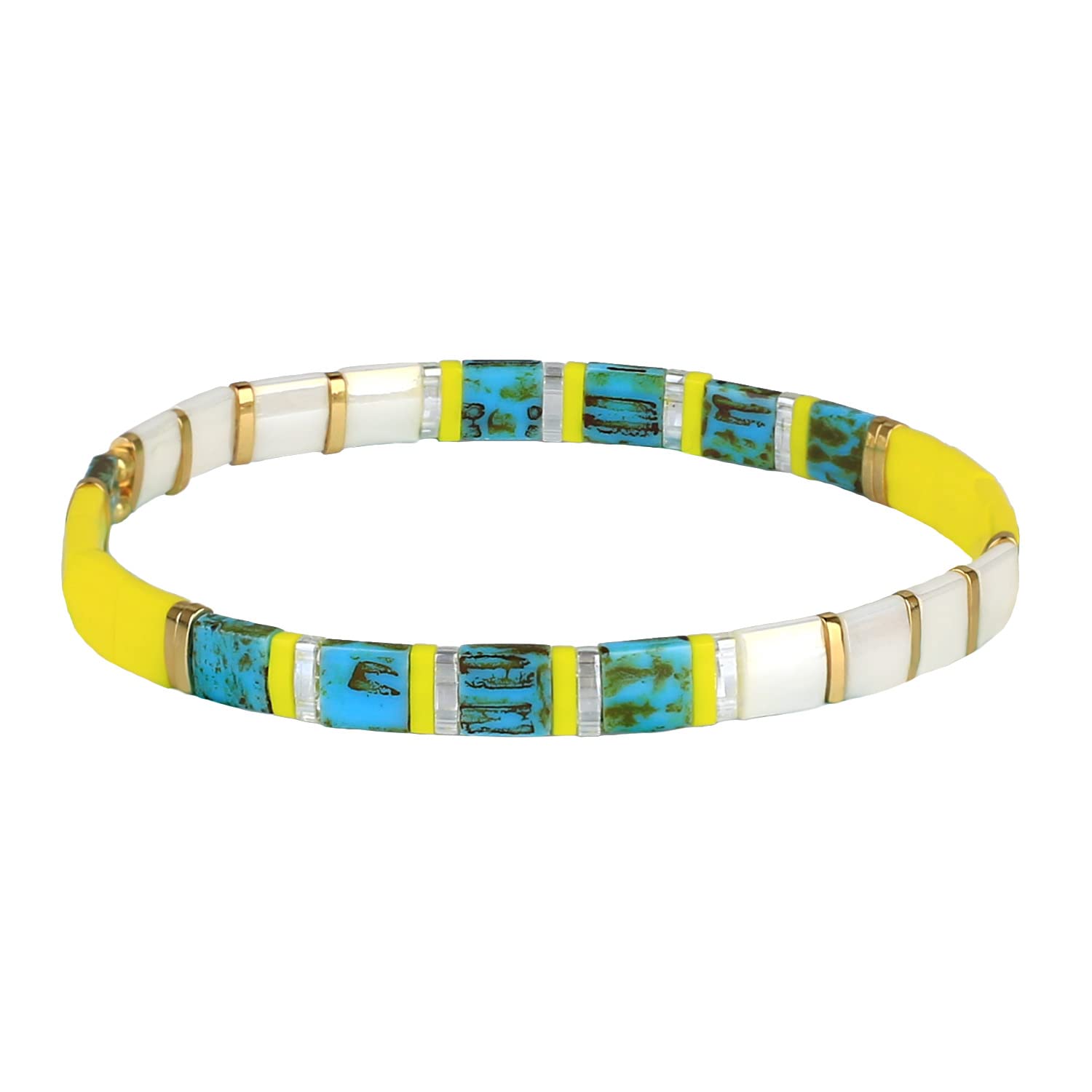 Bohemian Stretch Bracelets for Women - Handmade Tila Bead Friendship Bracelets, Chic Adjustable Elastic Beaded Jewelry - Perfect for Casual Wear, Gifts, and Festival Outfits