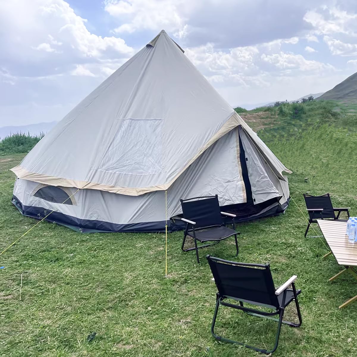 300D Oxford Waterproof Backpacking Bell Tent with Top Stove Jack - All Season Camping Yurt for Glamping, Outdoor Events & Parties (Off White, 13ft/16.4ft) - Perfect for Family Camping, Music Festivals & Wilderness Adventures