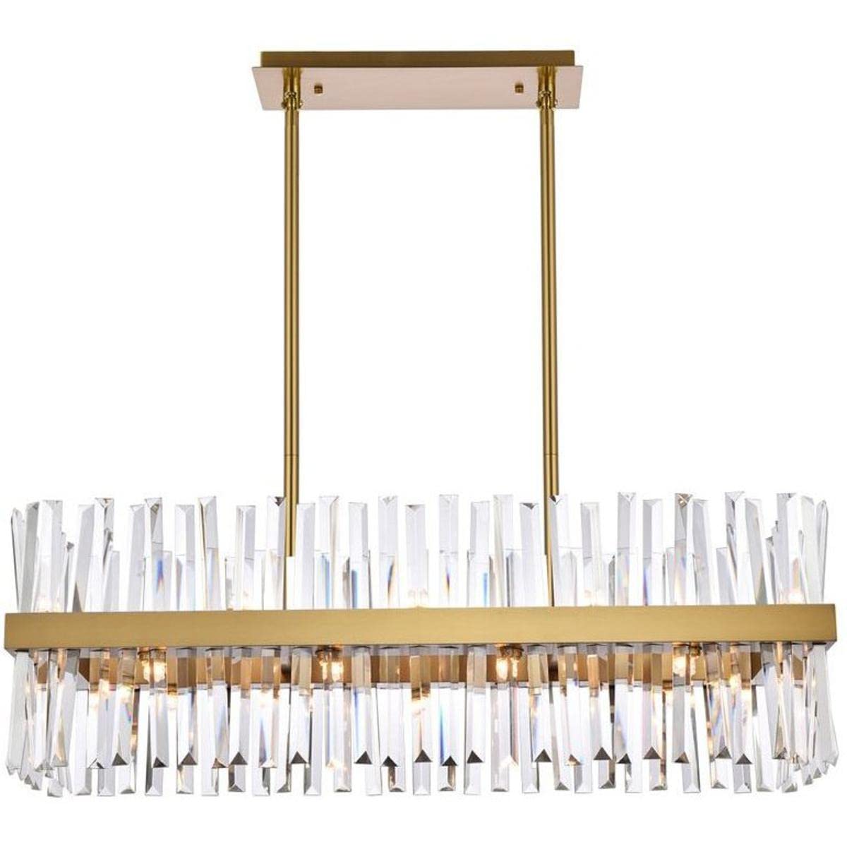 36 Inch Satin Gold Crystal Rectangle Chandelier Light - Modern Dining Room & Foyer Lighting Fixture for Elegant Home Decor