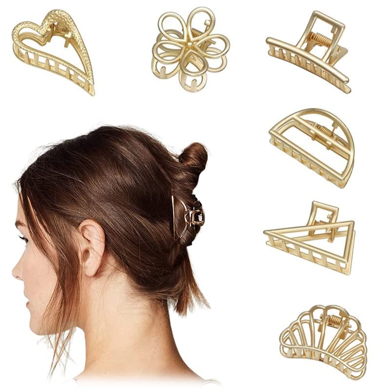 STYLEDOSE 8-Pack Gold Metal Hair Clips for Women & Girls - Medium Size Hair Clutchers, Stylish Hair Accessories for Everyday Use, Parties & Gifting