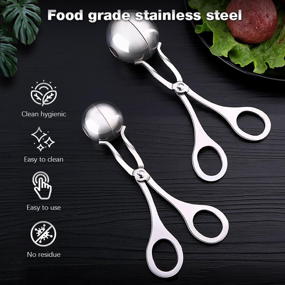 Premium Stainless Steel Meatball Maker Tool - Nonstick Meatball Scoop & Baller Tongs with Anti-Slip Handles - 2PCS Small Set for Perfect Homemade Meatballs - Ideal for Italian Cooking, Meal Prep & Party Appetizers