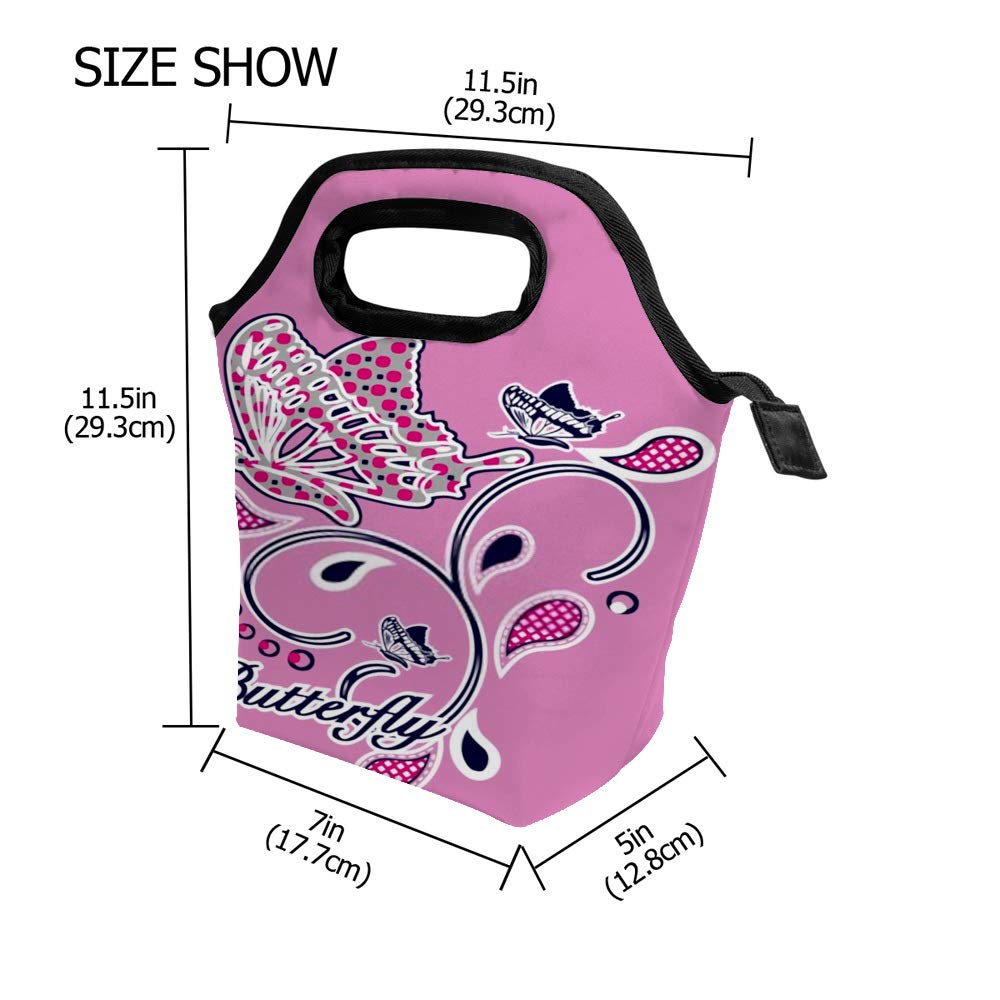 Reusable Insulated Lunch Bag with Leakproof Design - Pink Butterfly Pattern Thermal Tote for Hot & Cold Food - Perfect for Office, School, Picnic & Meal Prep
