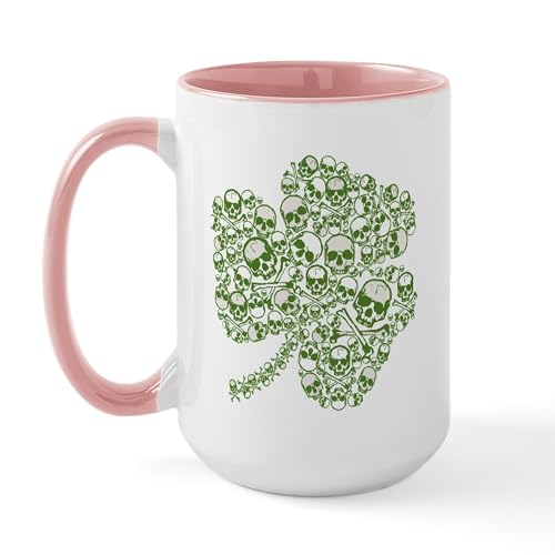 White/Pink Inside - Shamrock Skull St Patricks Day Large Mug
