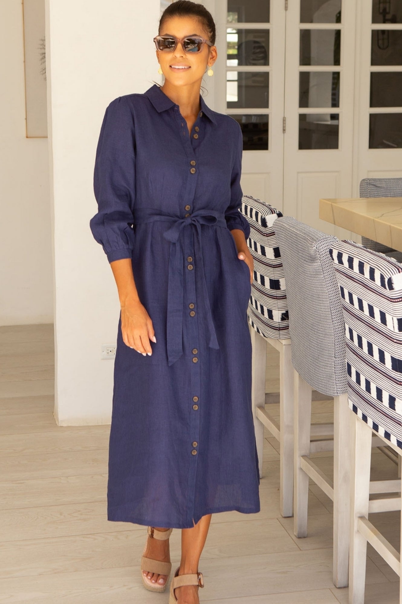 Premium Linen Shirt Dress for Women - Navy Blue Casual Summer Dress | Perfect for Beach, Vacation & Everyday Wear