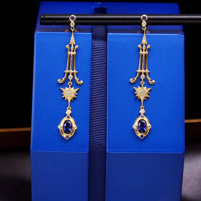 Baroque Sapphire Star Drop Earrings for Libra Birthstone | TB1218 | Elegant Jewelry Gift for Women, Birthday Present, Special Occasion Accessory