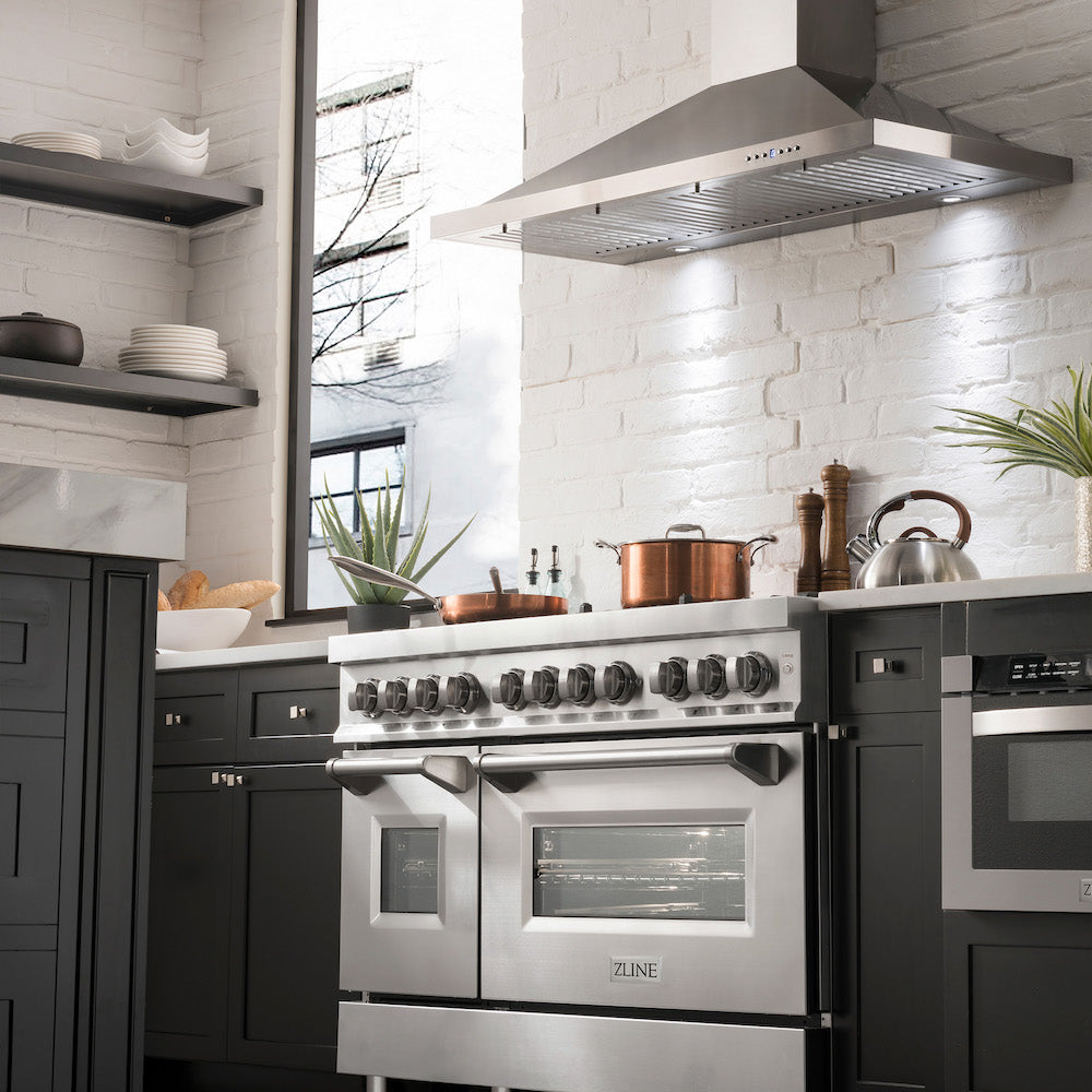 ZLINE 48-Inch 6.0 cu. ft. Dual Fuel Range with Gas Cooktop & 2 Electric Ovens - Stainless Steel with 6 Brass Burners (RA BR 48) | Professional Kitchen Appliance for Home Chefs & Cooking Enthusiasts