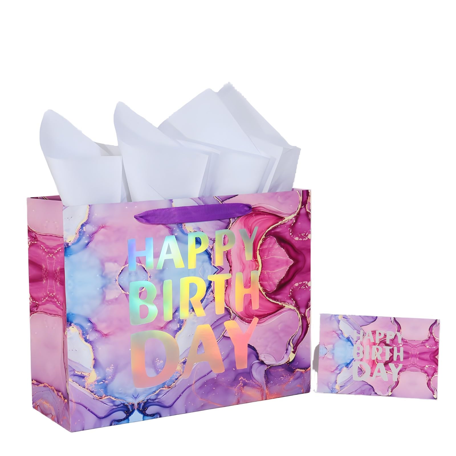 PARNOG 13 Inch Large Happy Birthday Gift Bags with Tissue Paper & Greeting Card - Perfect for Girls, Kids & Women Birthday Parties, Baby Showers & Special Occasions