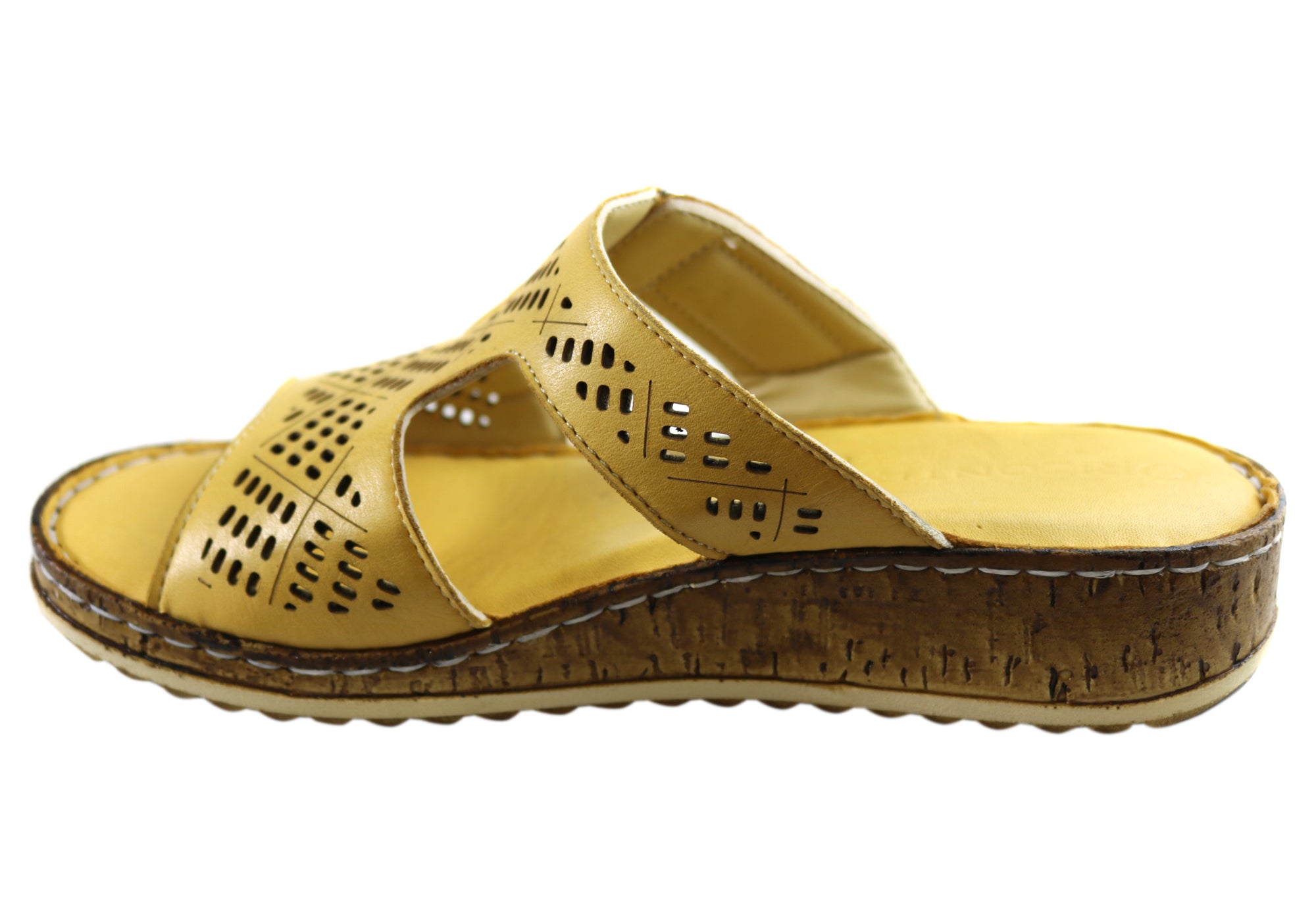 Orizonte Women's Comfortable Leather Slides Sandals - European Style Saffron Slippers for Home, Beach & Casual Wear