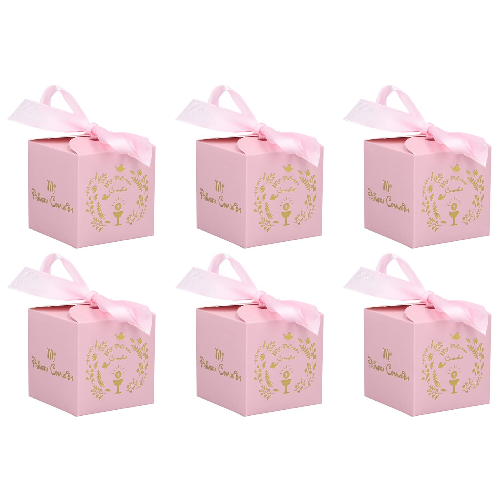 50pcs Pink Elegant Foldable Favor Boxes with Ribbon Fasteners - Perfect for Wedding Favors, Bridal Showers, Birthday Parties & Special Events